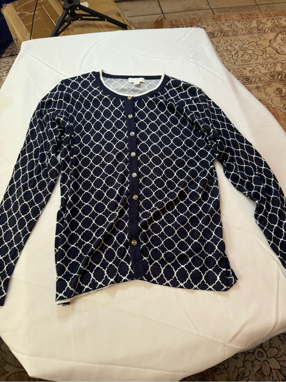 Charter Club Navy and White Trim Sweater